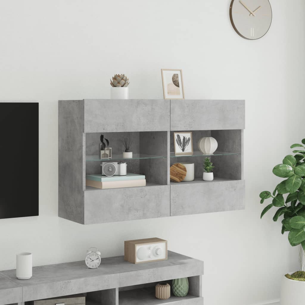 vidaXL Ścienna szafka TV z LED, szarość betonu, 98,5x30x60,5 cm