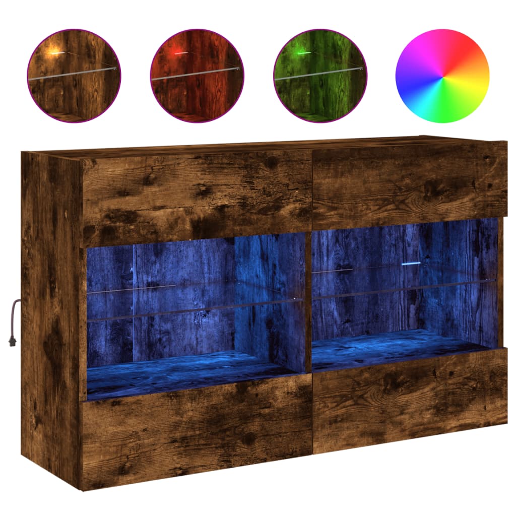 vidaXL Ścienna szafka TV z LED, przydymiony dąb, 98,5x30x60,5 cm