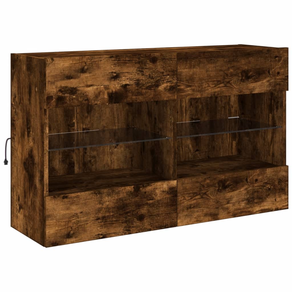 vidaXL Ścienna szafka TV z LED, przydymiony dąb, 98,5x30x60,5 cm