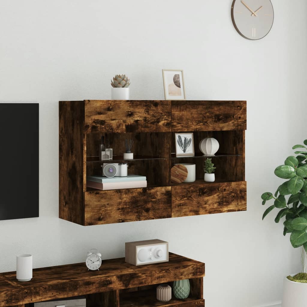 vidaXL Ścienna szafka TV z LED, przydymiony dąb, 98,5x30x60,5 cm