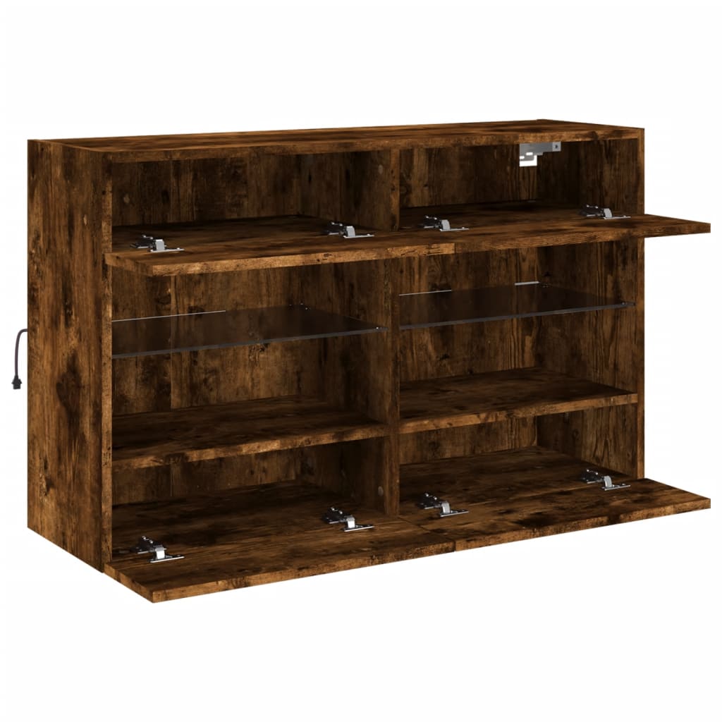vidaXL Ścienna szafka TV z LED, przydymiony dąb, 98,5x30x60,5 cm