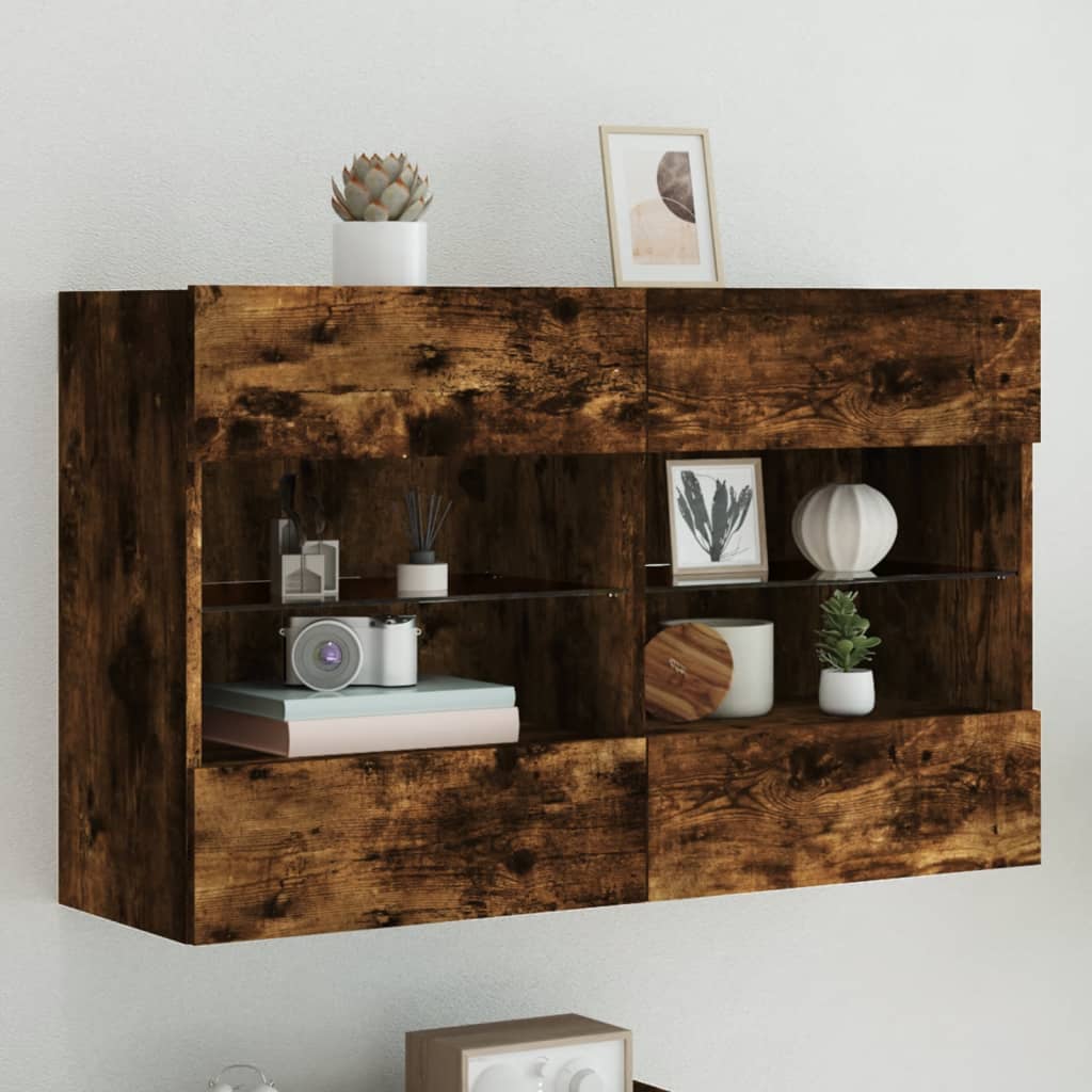 vidaXL Ścienna szafka TV z LED, przydymiony dąb, 98,5x30x60,5 cm