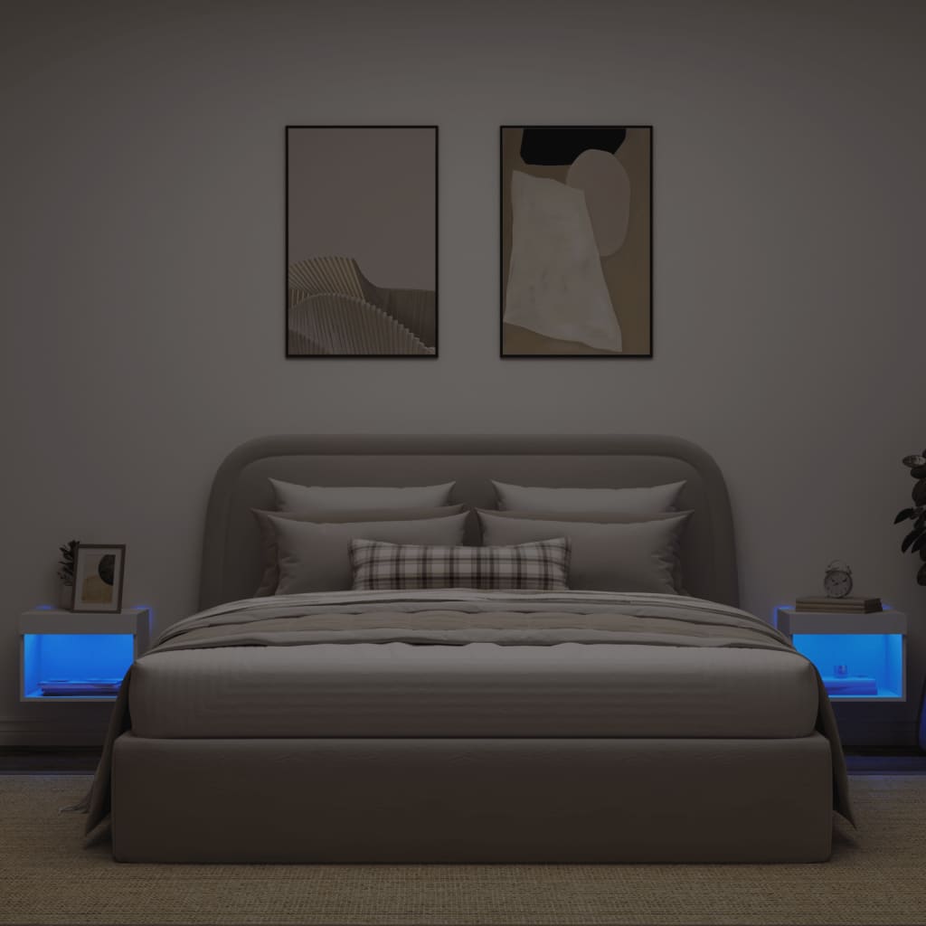 vidaXL Szafki nocne z oświetleniem LED, ścienne, 2 szt., białe
