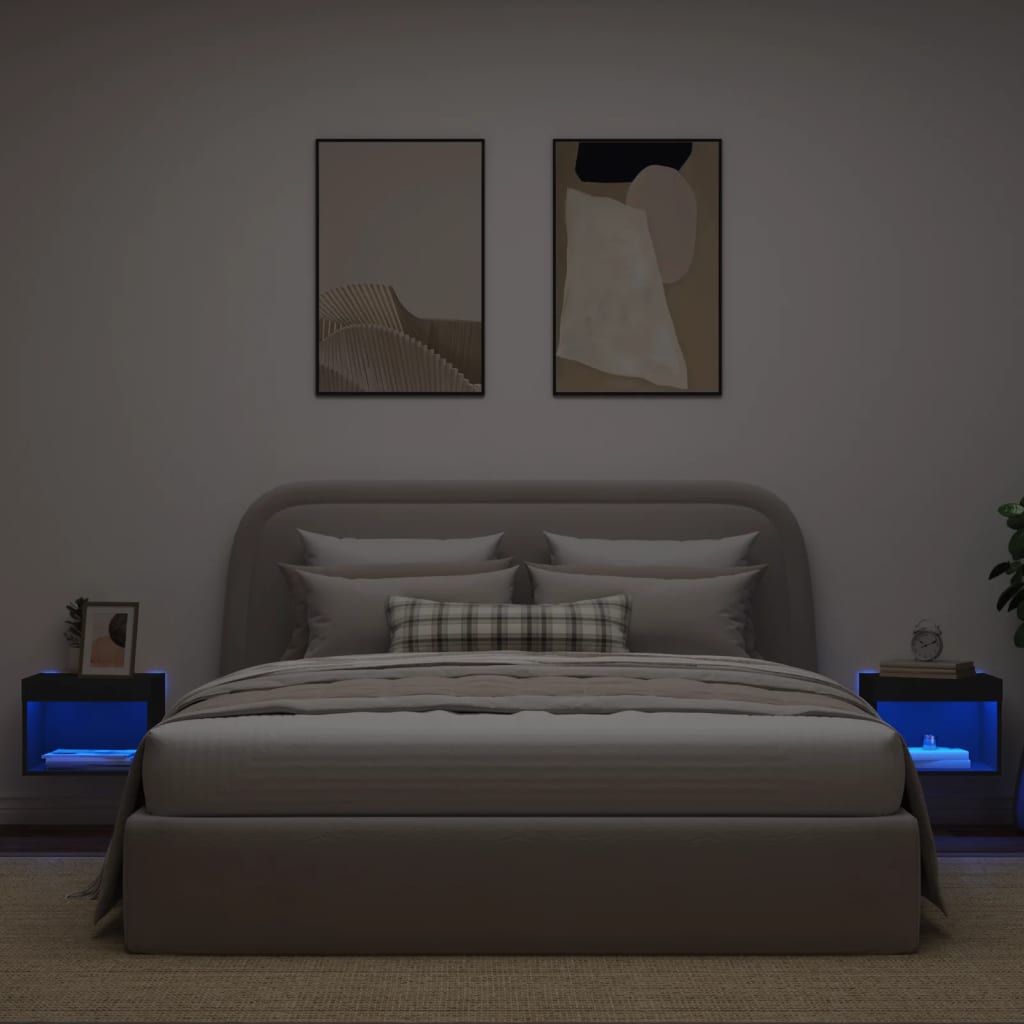 vidaXL Szafki nocne z oświetleniem LED, ścienne, 2 szt., czarne