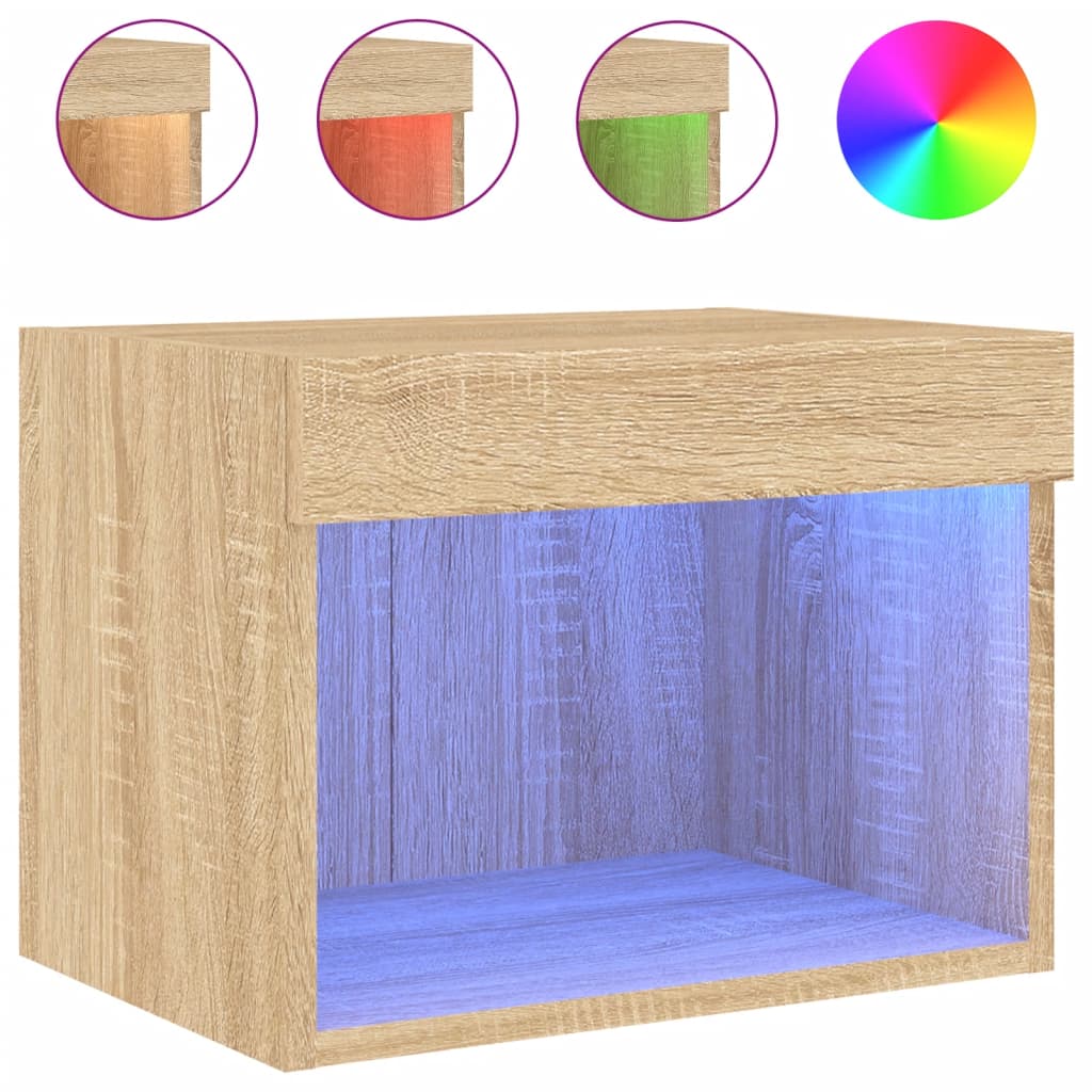 vidaXL Szafka nocna z oświetleniem LED, ścienna, kolor dąb sonoma