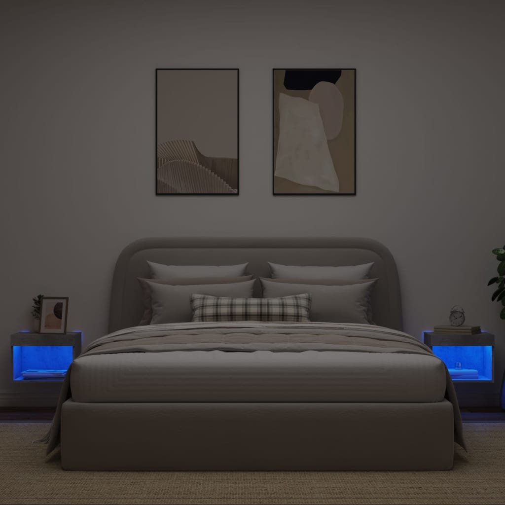 vidaXL Szafki nocne z oświetleniem LED, ścienne, 2 szt, szarość betonu