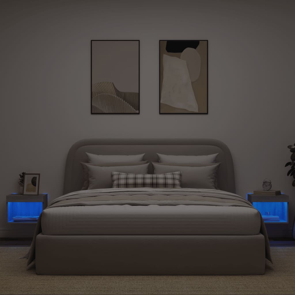 vidaXL Szafki nocne z LED, ścienne, 2 szt., kolor szary dąb sonoma