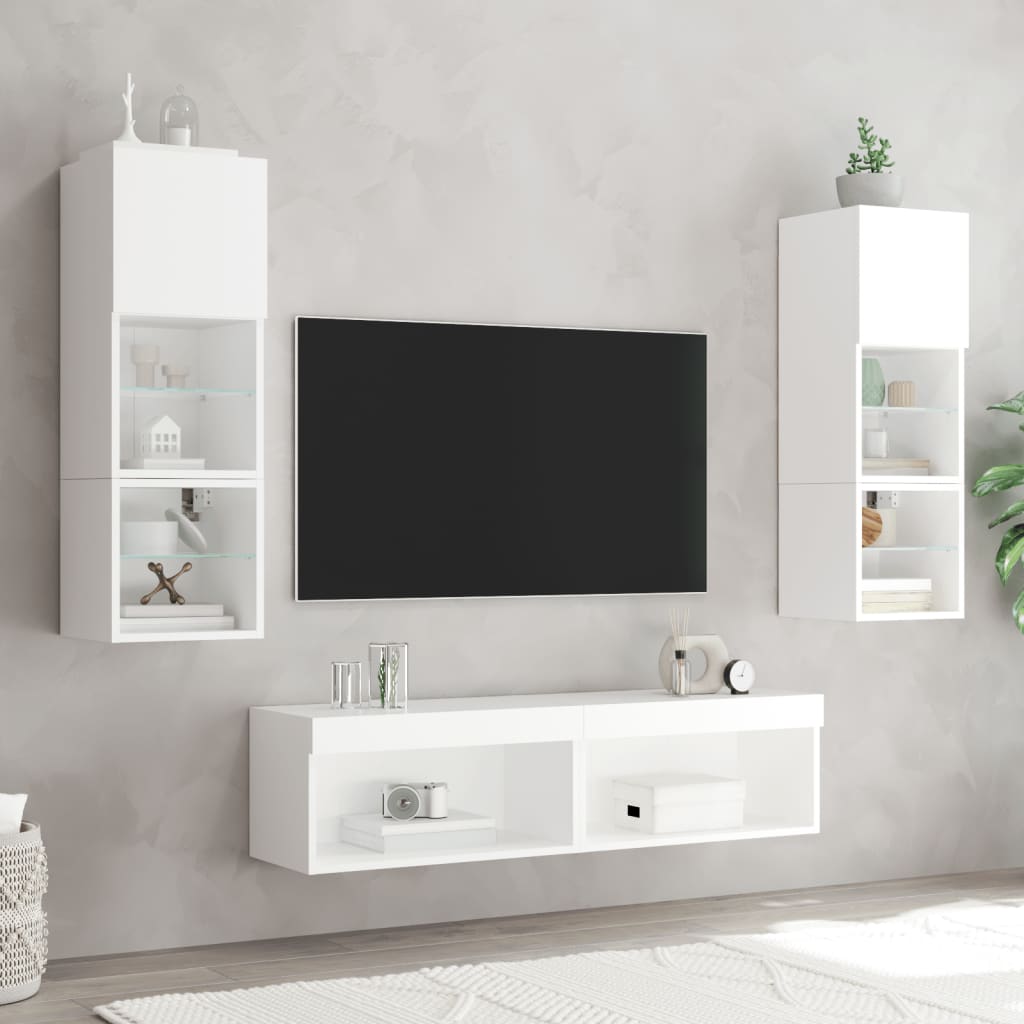 vidaXL Szafki pod TV, z oświetleniem LED, 2 szt., białe, 60x30x30 cm
