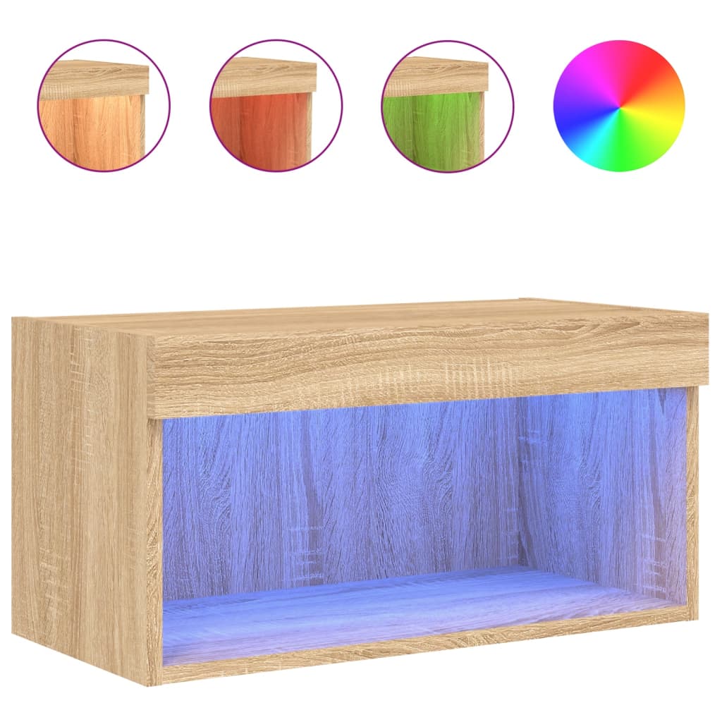 vidaXL Szafka pod TV, z oświetleniem LED, dąb sonoma, 60x30x30 cm