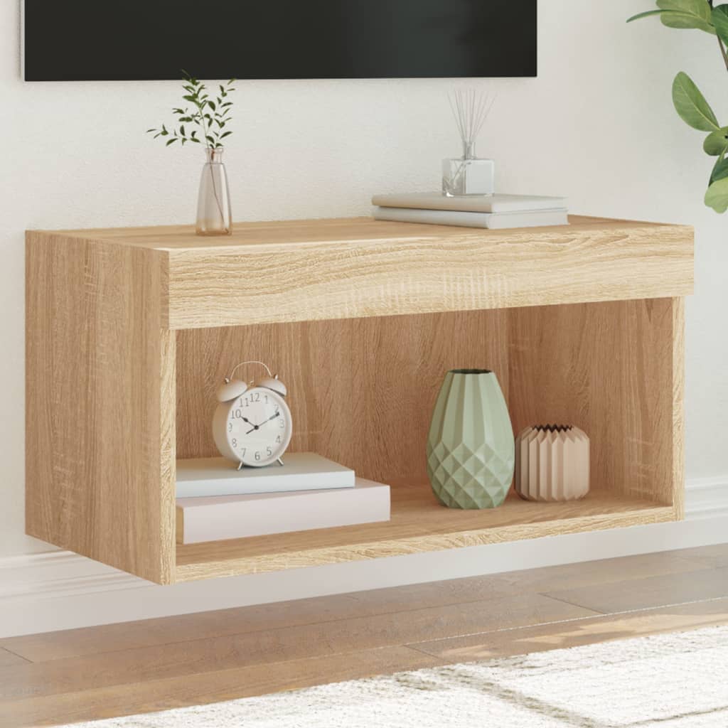 vidaXL Szafka pod TV, z oświetleniem LED, dąb sonoma, 60x30x30 cm