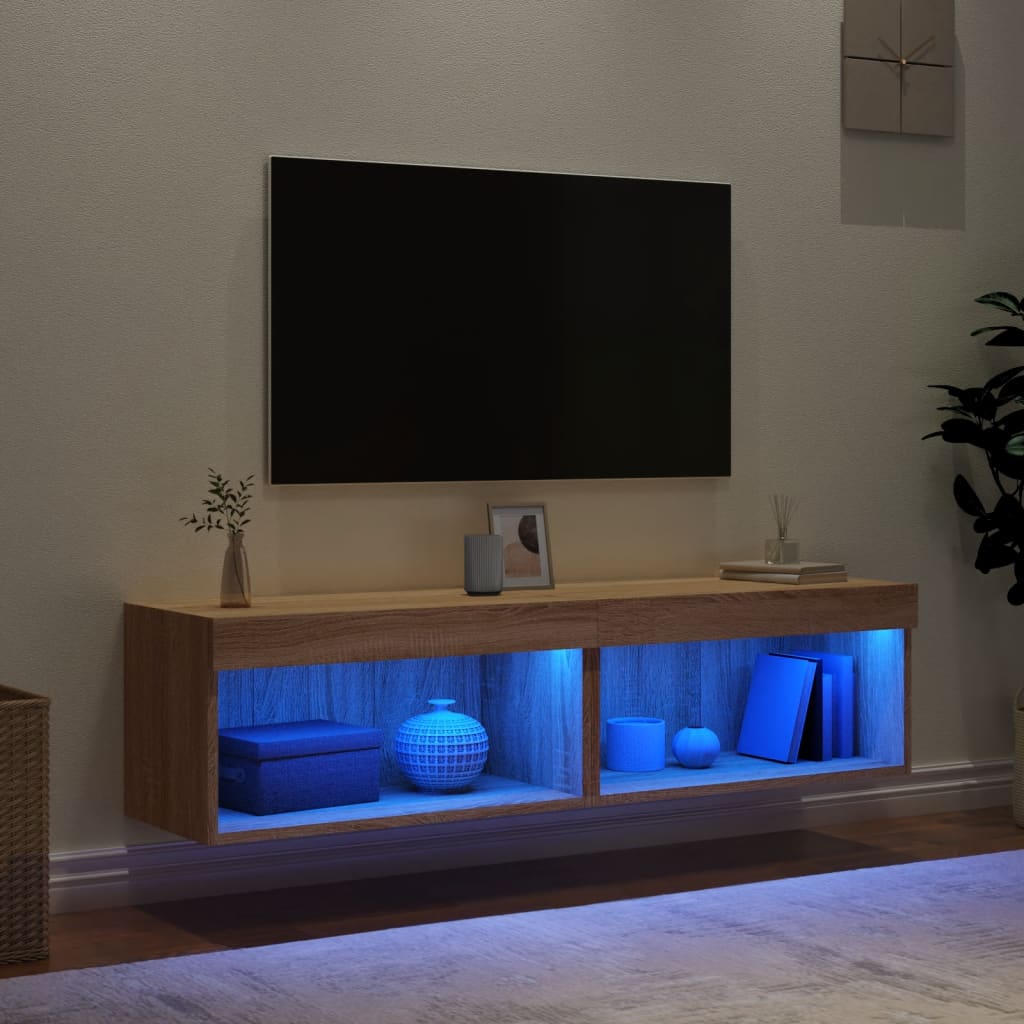 vidaXL Szafki pod TV, z LED, 2 szt., kolor dąb sonoma, 60x30x30 cm