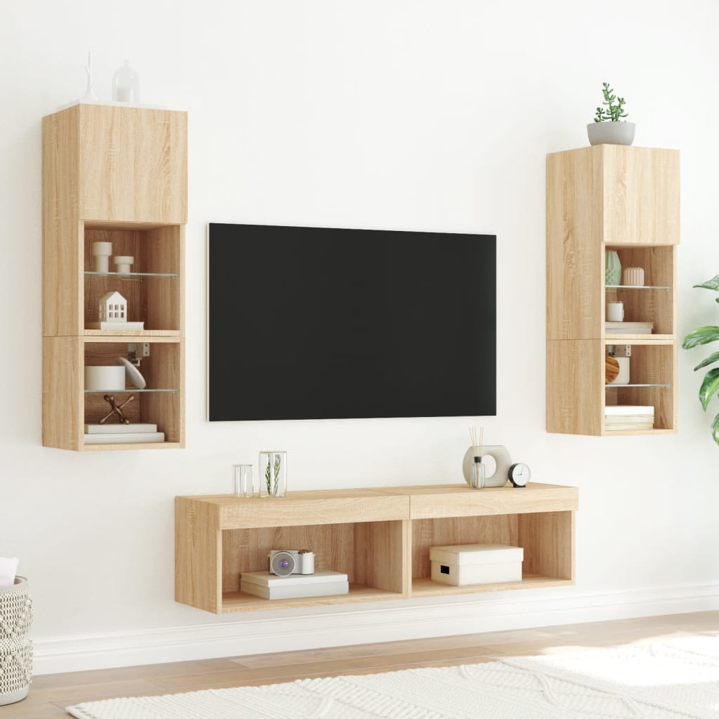 vidaXL Szafki pod TV, z LED, 2 szt., kolor dąb sonoma, 60x30x30 cm