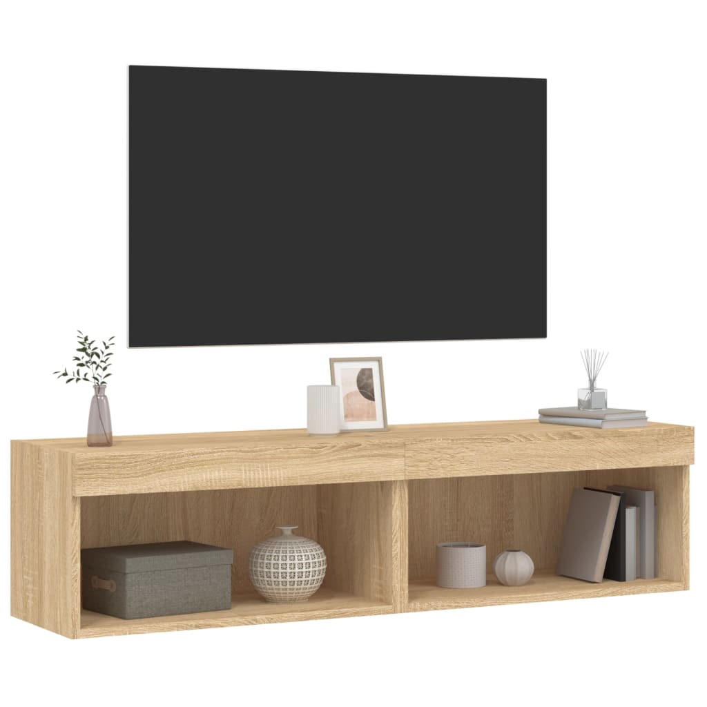 vidaXL Szafki pod TV, z LED, 2 szt., kolor dąb sonoma, 60x30x30 cm