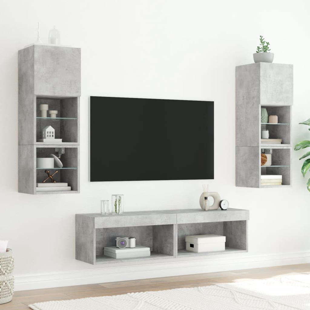 vidaXL Szafka pod TV, z oświetleniem LED, szarość betonu, 60x30x30 cm