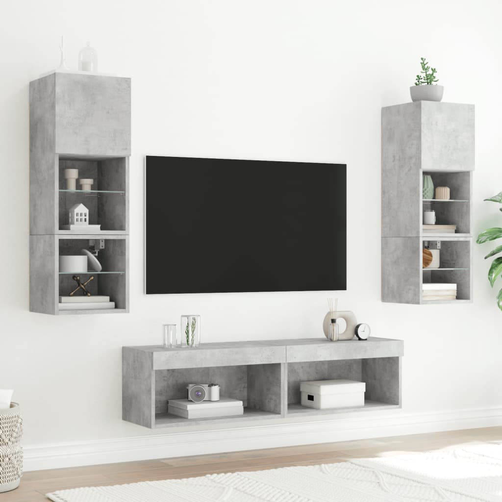 vidaXL Szafki pod TV, z LED, 2 szt., szarość betonu, 60x30x30 cm