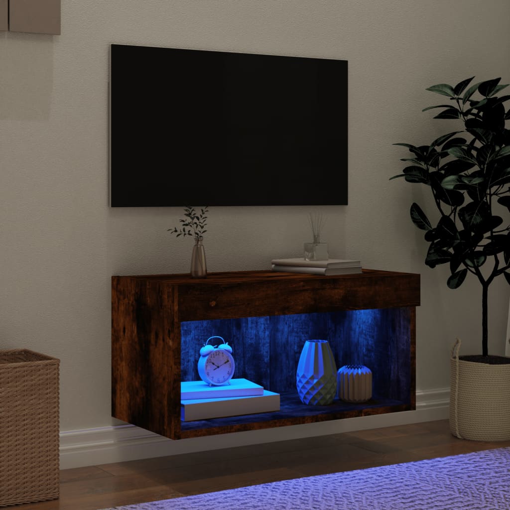 vidaXL Szafka pod TV, z LED, kolor przydymiony dąb, 60x30x30 cm