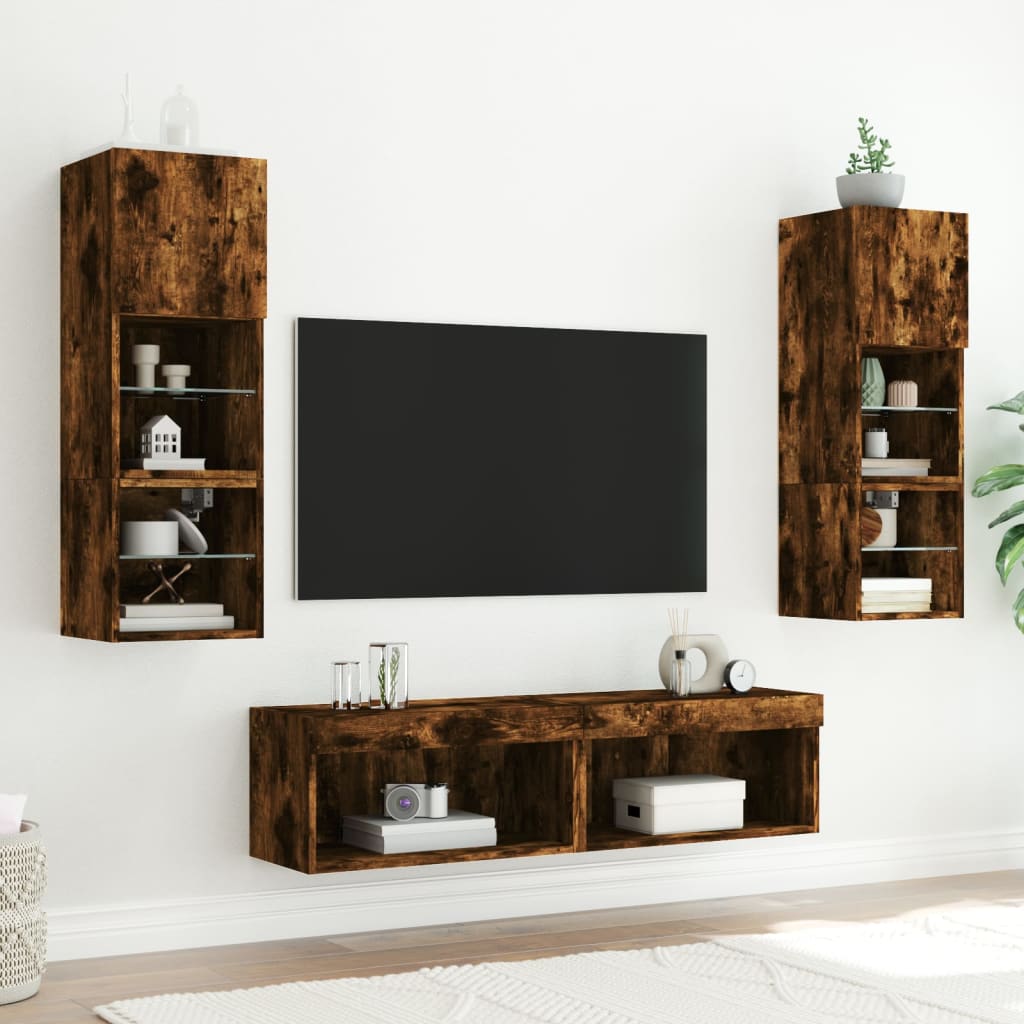 vidaXL Szafka pod TV, z LED, kolor przydymiony dąb, 60x30x30 cm