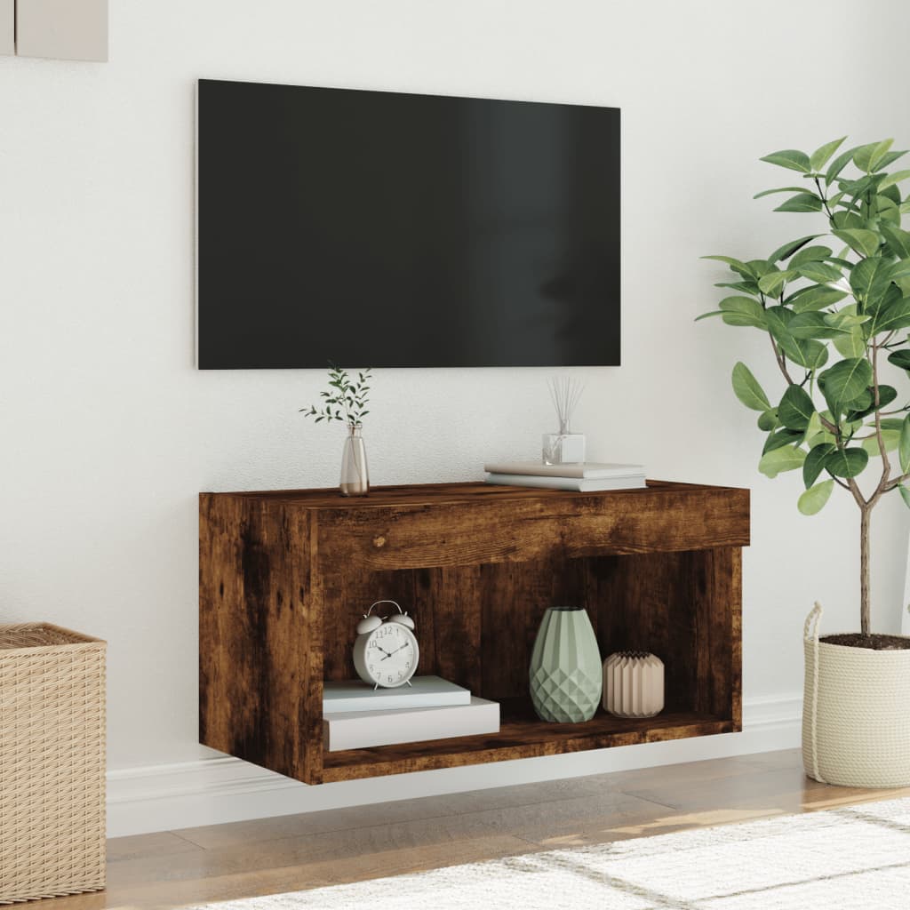 vidaXL Szafka pod TV, z LED, kolor przydymiony dąb, 60x30x30 cm
