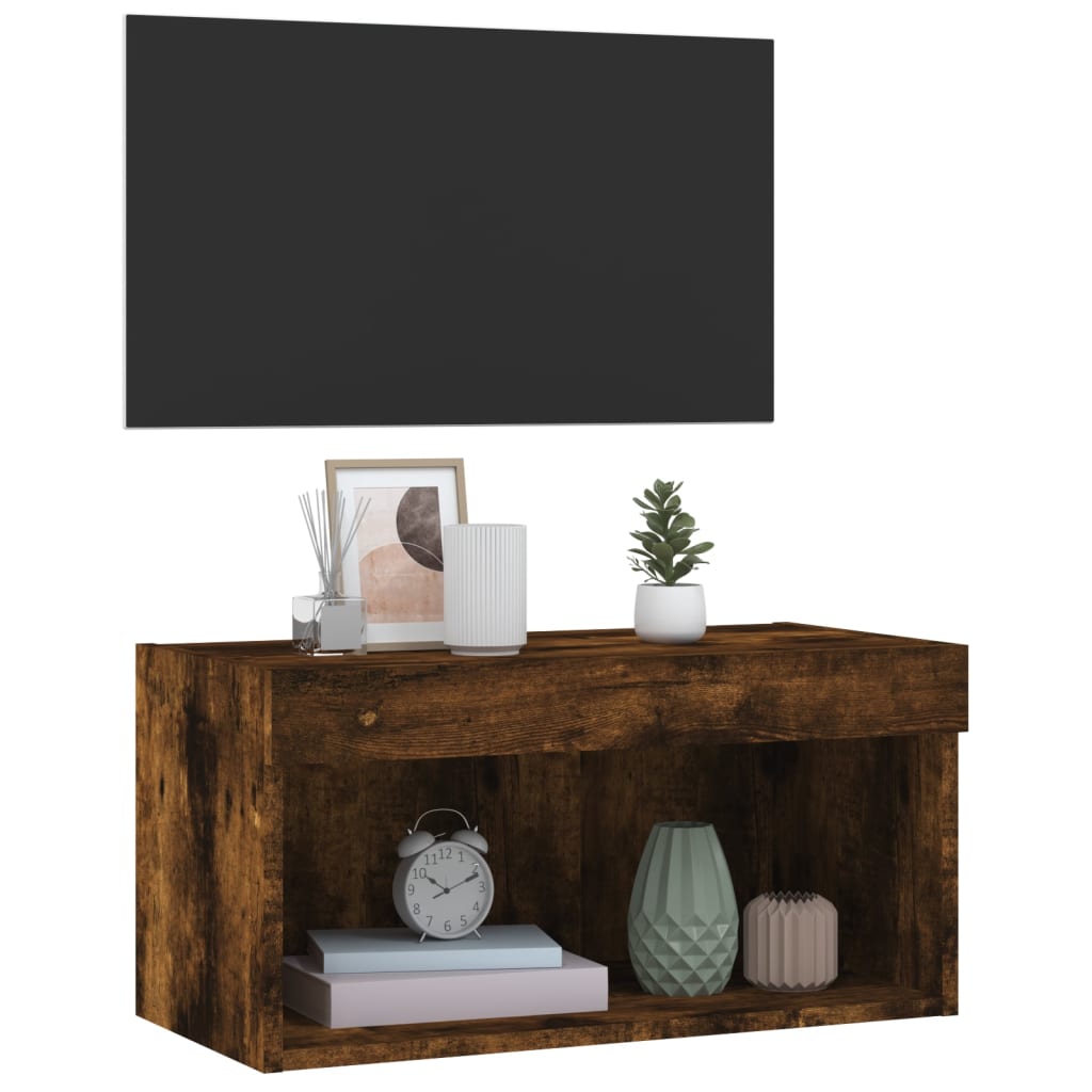 vidaXL Szafka pod TV, z LED, kolor przydymiony dąb, 60x30x30 cm