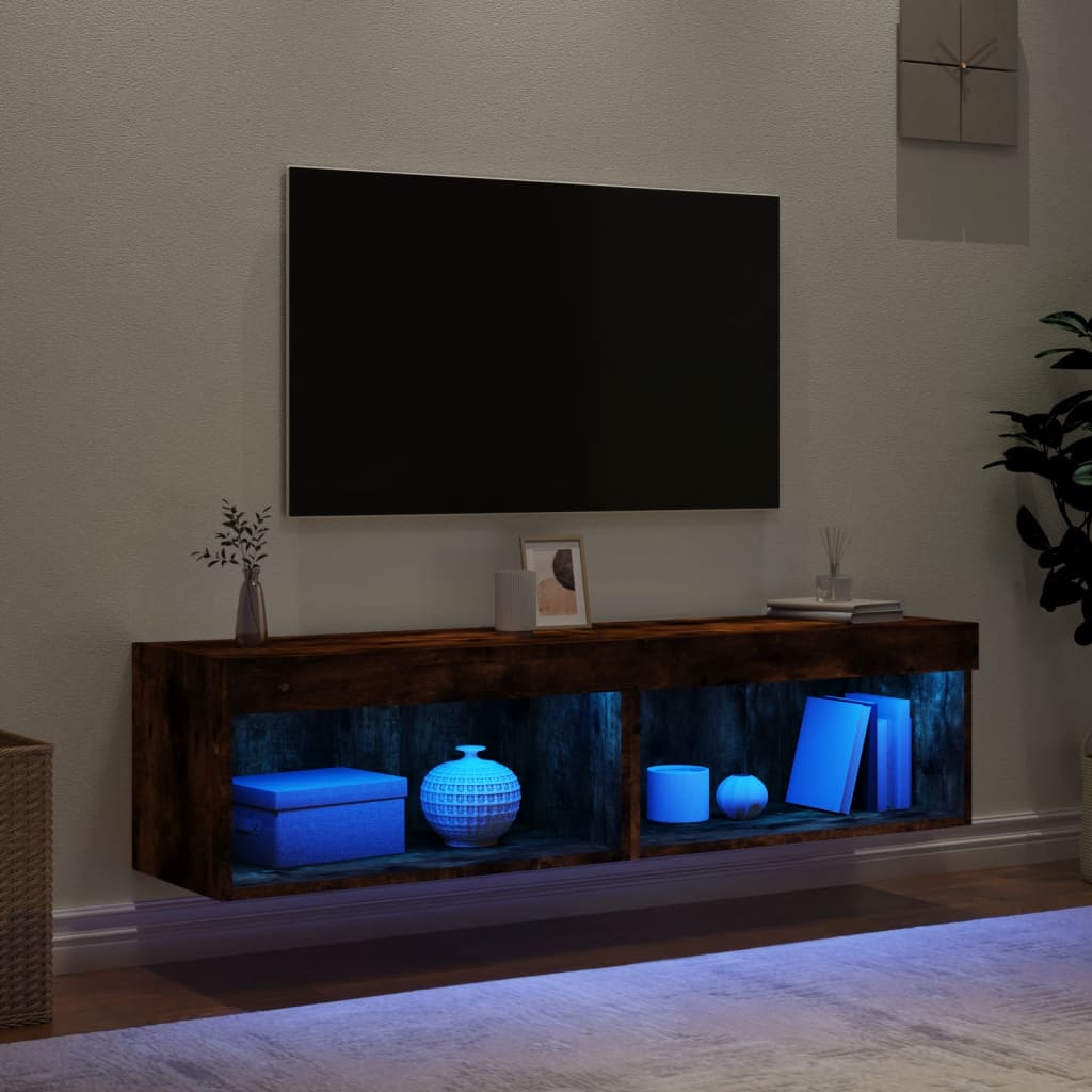 vidaXL Szafki pod TV, z LED, 2 szt., przydymiony dąb, 60x30x30 cm