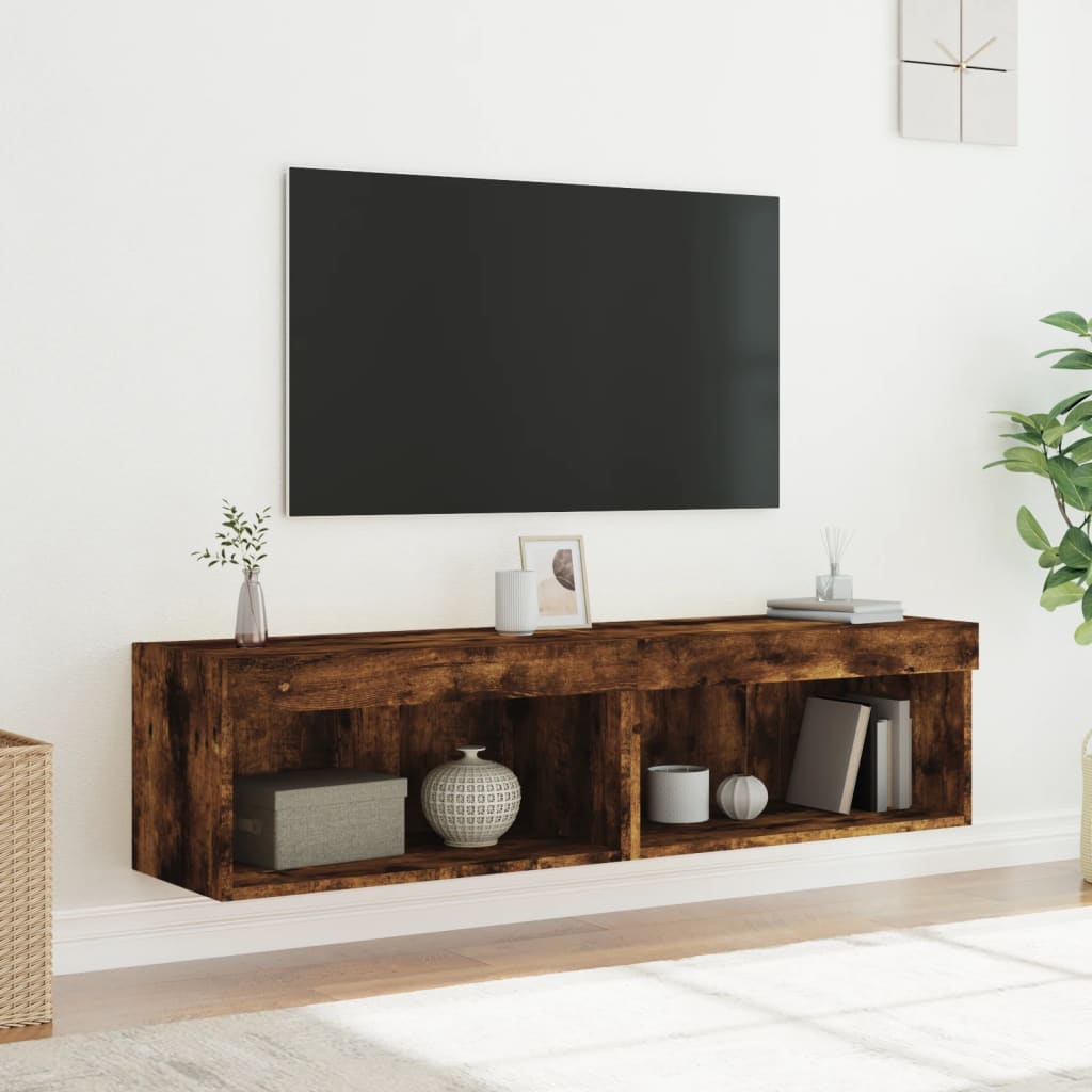 vidaXL Szafki pod TV, z LED, 2 szt., przydymiony dąb, 60x30x30 cm