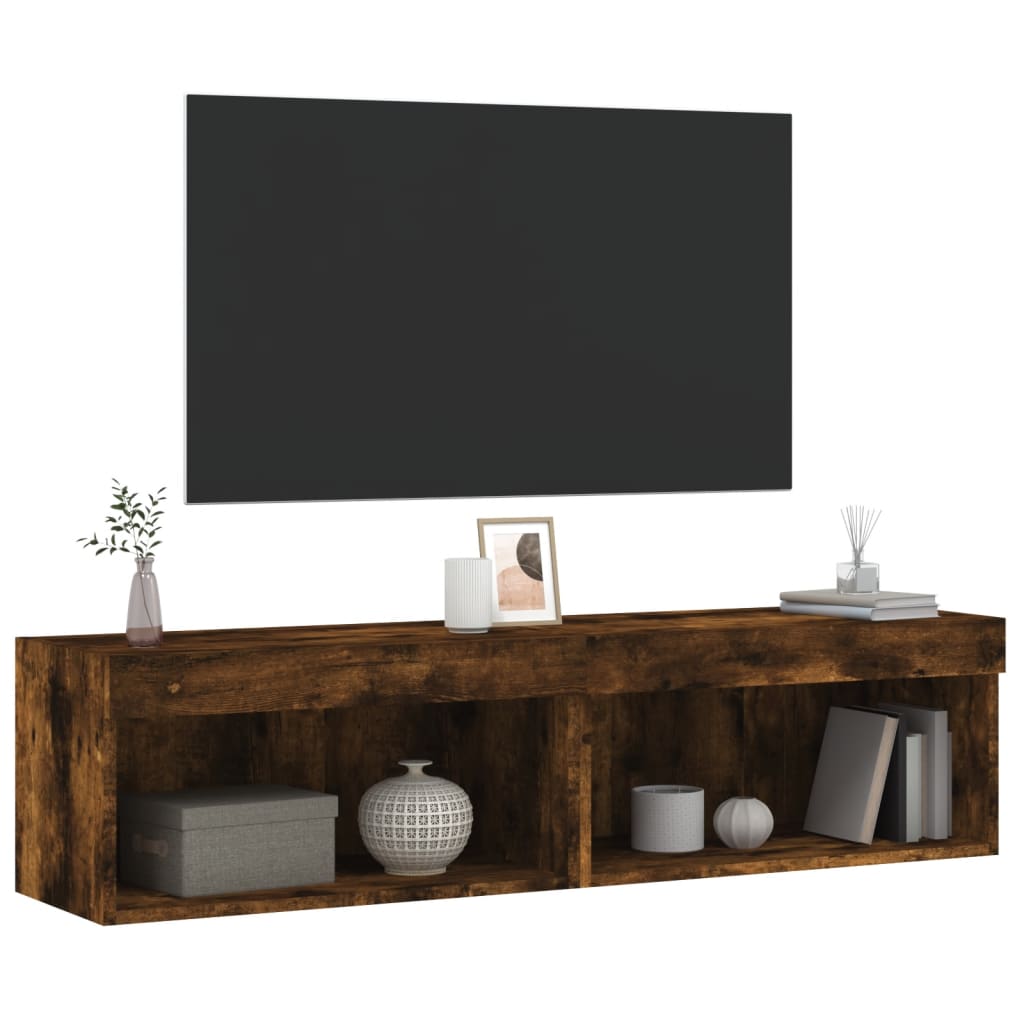 vidaXL Szafki pod TV, z LED, 2 szt., przydymiony dąb, 60x30x30 cm