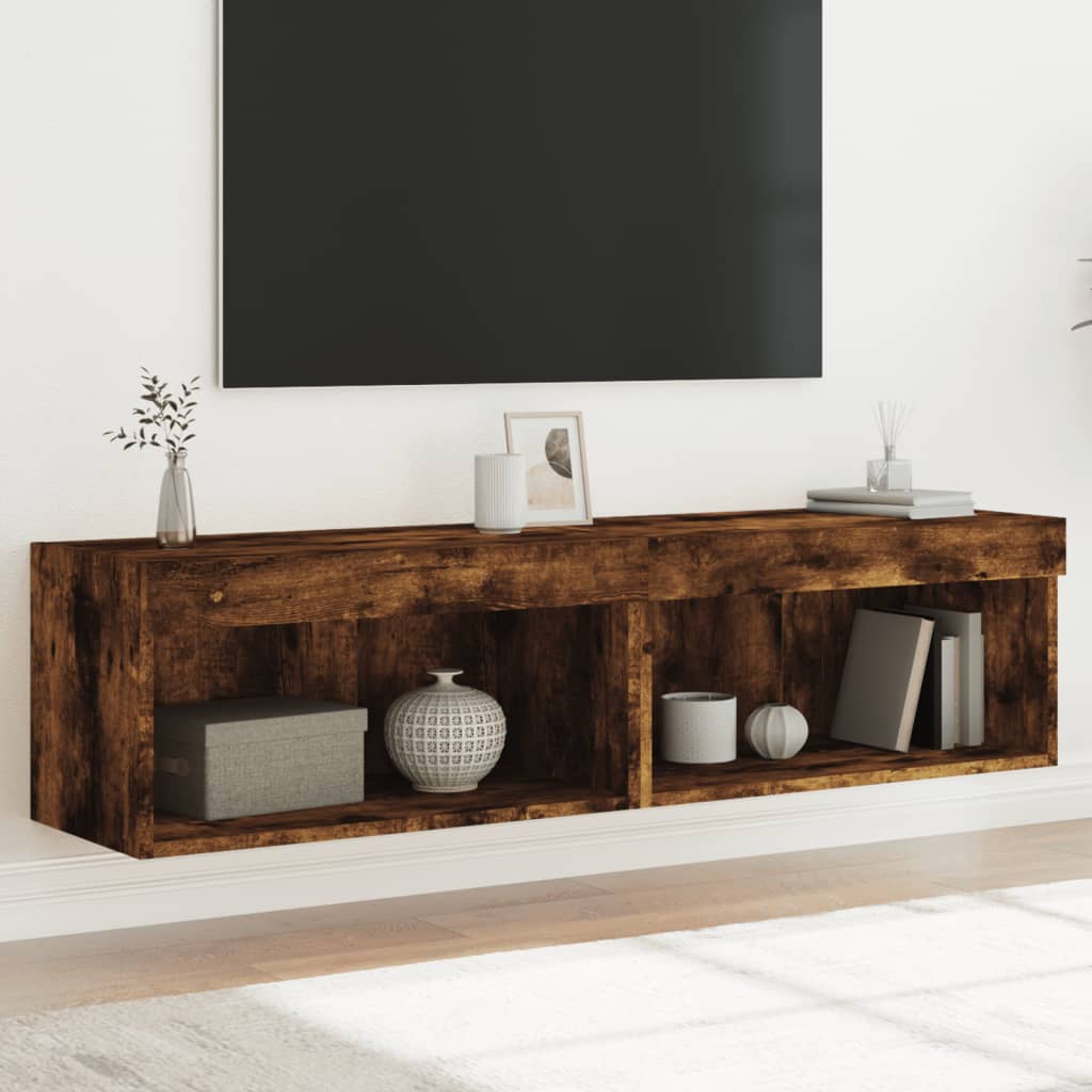 vidaXL Szafki pod TV, z LED, 2 szt., przydymiony dąb, 60x30x30 cm