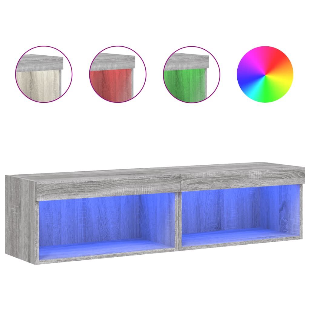 vidaXL Szafki pod TV, z LED, 2 szt., szary dąb sonoma, 60x30x30 cm