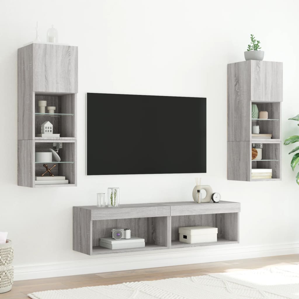 vidaXL Szafki pod TV, z LED, 2 szt., szary dąb sonoma, 60x30x30 cm