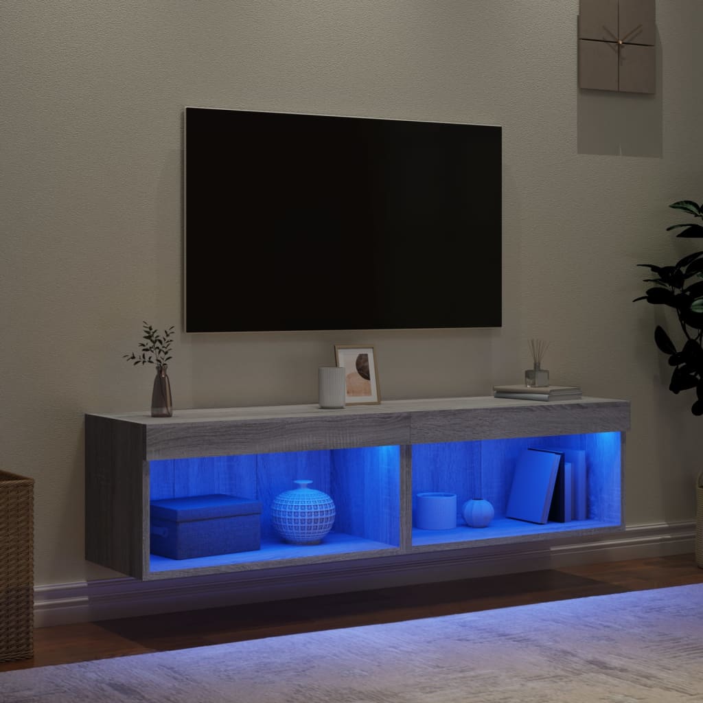 vidaXL Szafki pod TV, z LED, 2 szt., szary dąb sonoma, 60x30x30 cm