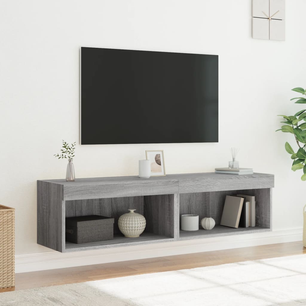 vidaXL Szafki pod TV, z LED, 2 szt., szary dąb sonoma, 60x30x30 cm