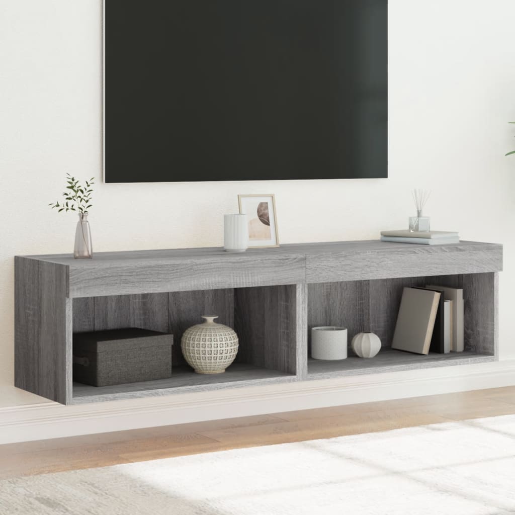 vidaXL Szafki pod TV, z LED, 2 szt., szary dąb sonoma, 60x30x30 cm