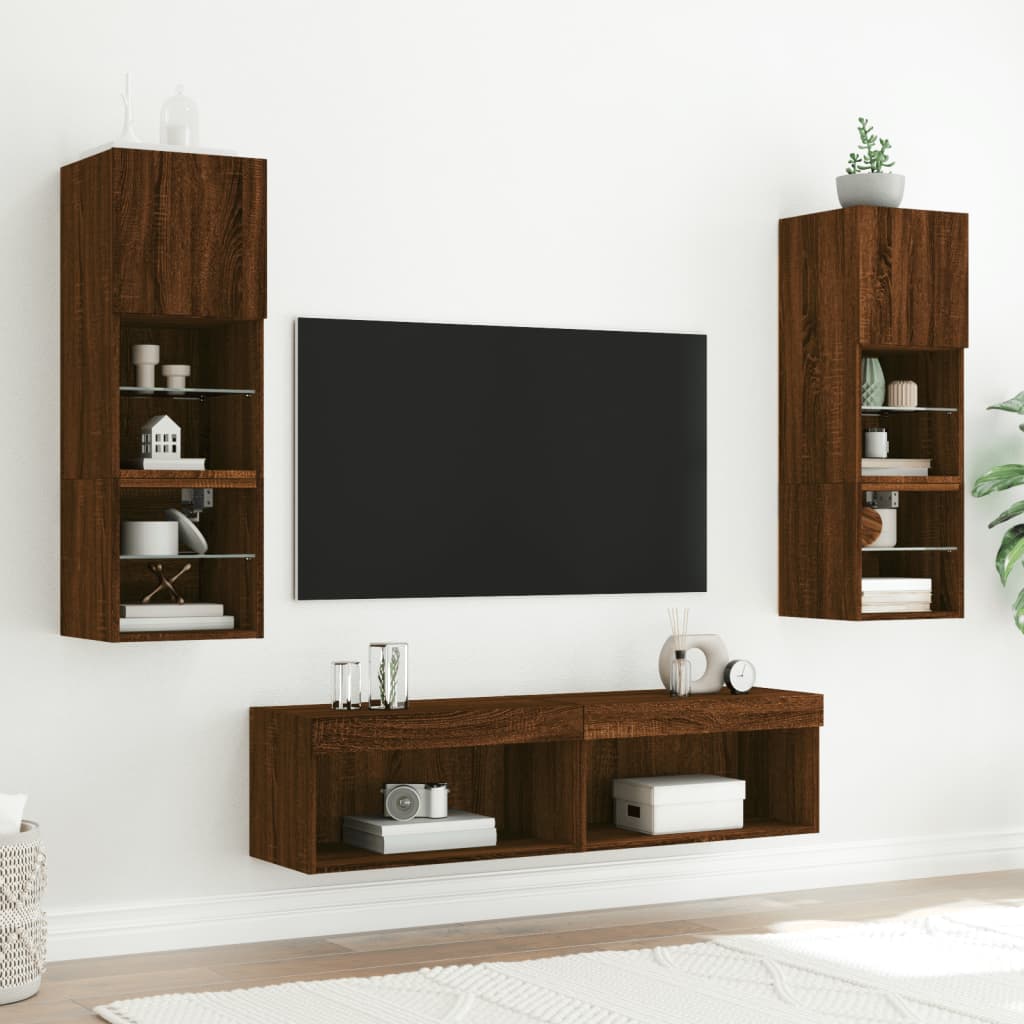 vidaXL Szafka pod TV, z LED, kolor brązowy dąb, 60x30x30 cm