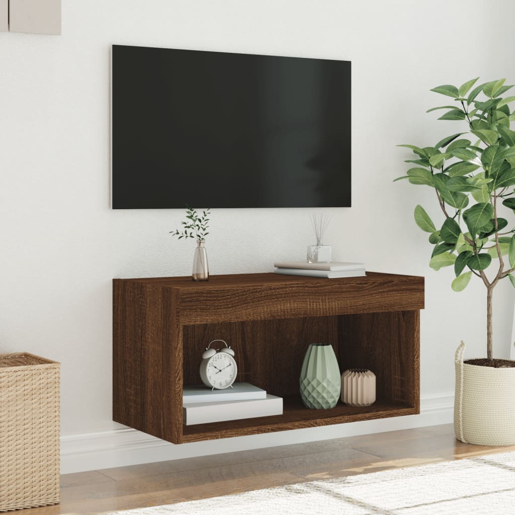 vidaXL Szafka pod TV, z LED, kolor brązowy dąb, 60x30x30 cm