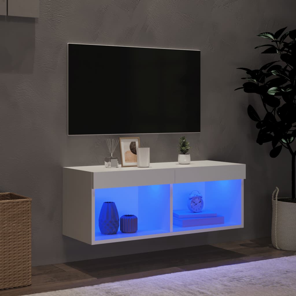 vidaXL Szafka TV z oświetleniem LED, biała, 80x30x30 cm