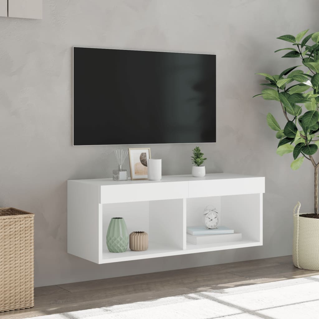 vidaXL Szafka TV z oświetleniem LED, biała, 80x30x30 cm