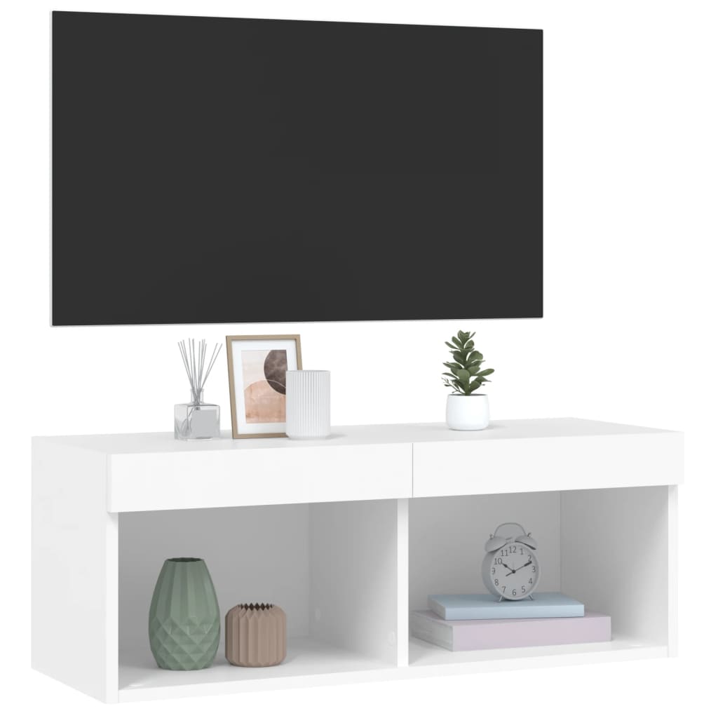 vidaXL Szafka TV z oświetleniem LED, biała, 80x30x30 cm