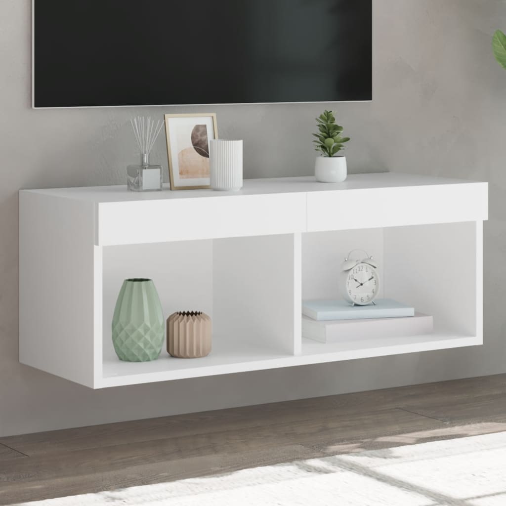 vidaXL Szafka TV z oświetleniem LED, biała, 80x30x30 cm