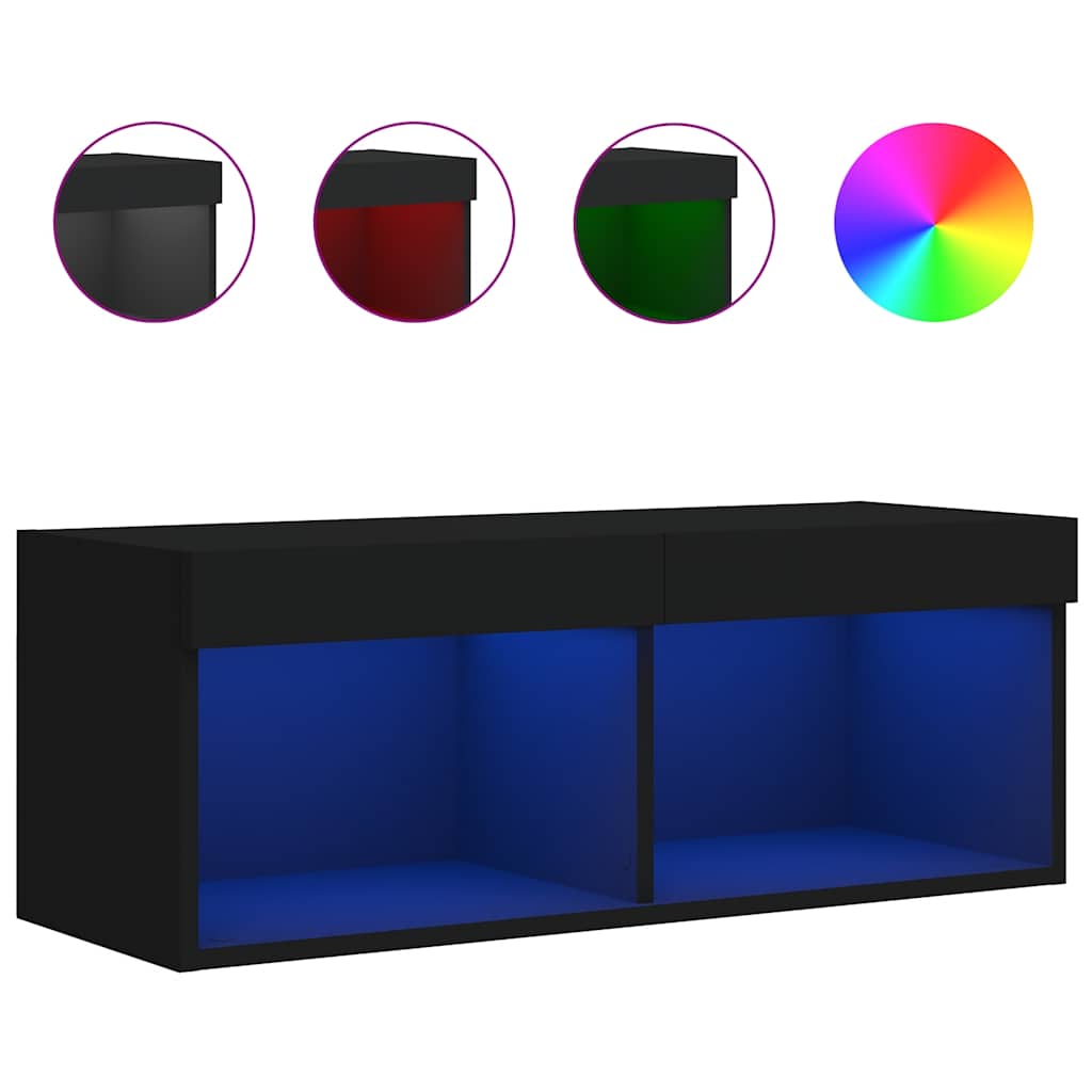 vidaXL Szafka TV z LED, czarna, 80x30x30 cm