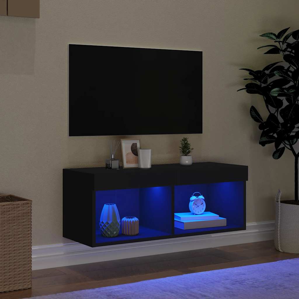 vidaXL Szafka TV z LED, czarna, 80x30x30 cm