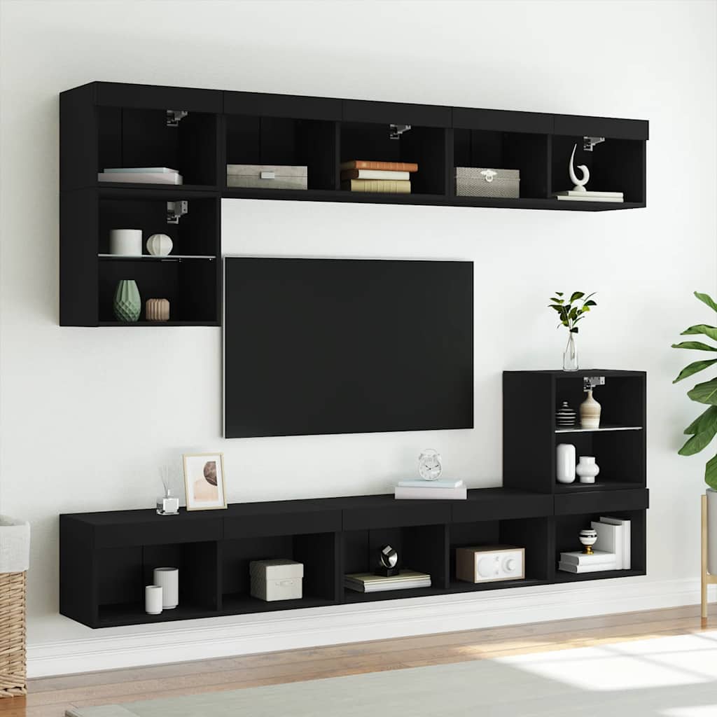 vidaXL Szafka TV z LED, czarna, 80x30x30 cm