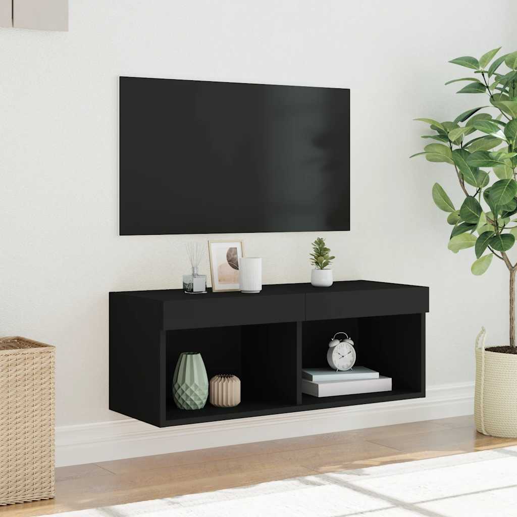 vidaXL Szafka TV z LED, czarna, 80x30x30 cm