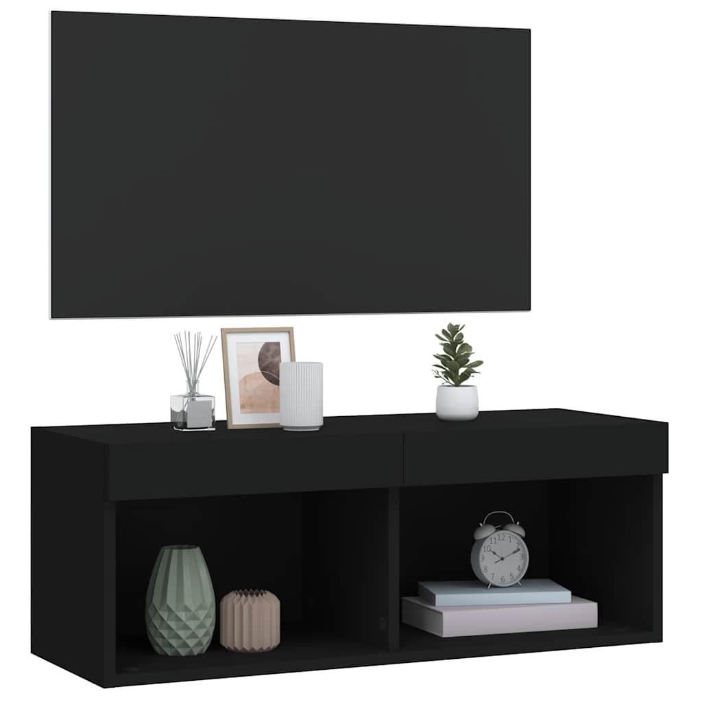 vidaXL Szafka TV z LED, czarna, 80x30x30 cm