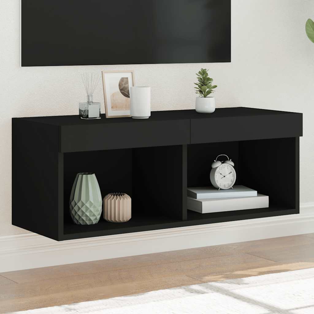 vidaXL Szafka TV z LED, czarna, 80x30x30 cm