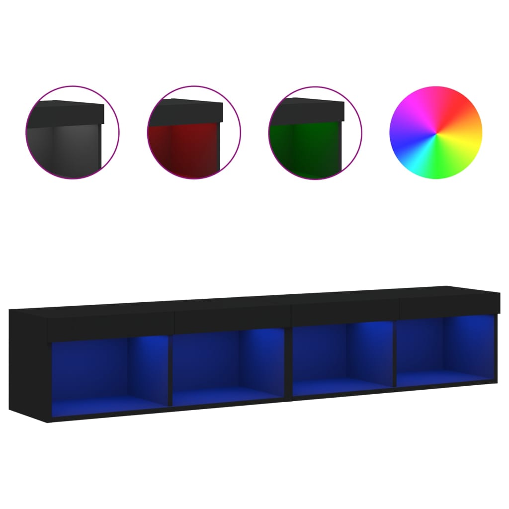 vidaXL Szafki TV, z LED, 2 szt., czarne, 80x30x30 cm