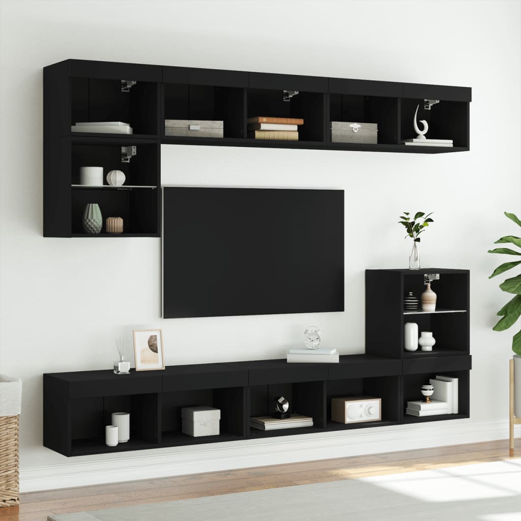 vidaXL Szafki TV, z LED, 2 szt., czarne, 80x30x30 cm