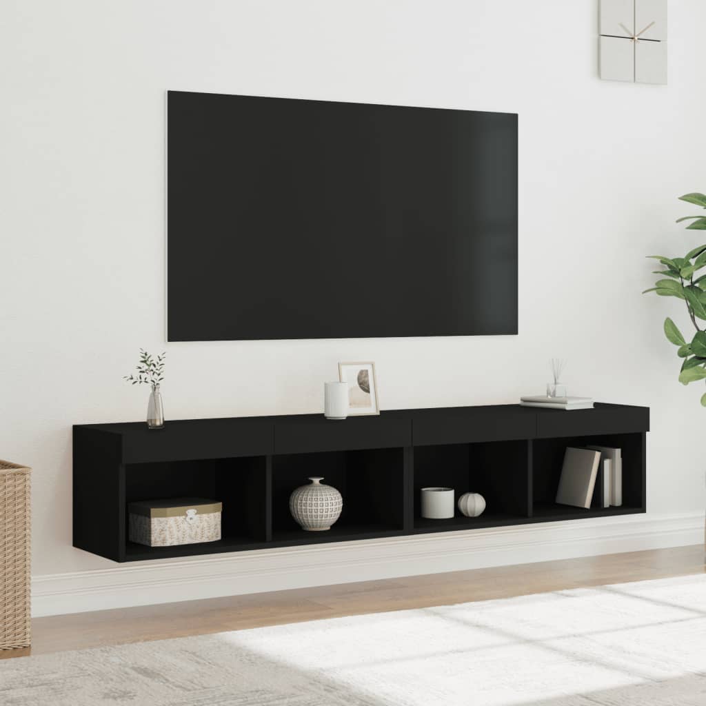 vidaXL Szafki TV, z LED, 2 szt., czarne, 80x30x30 cm