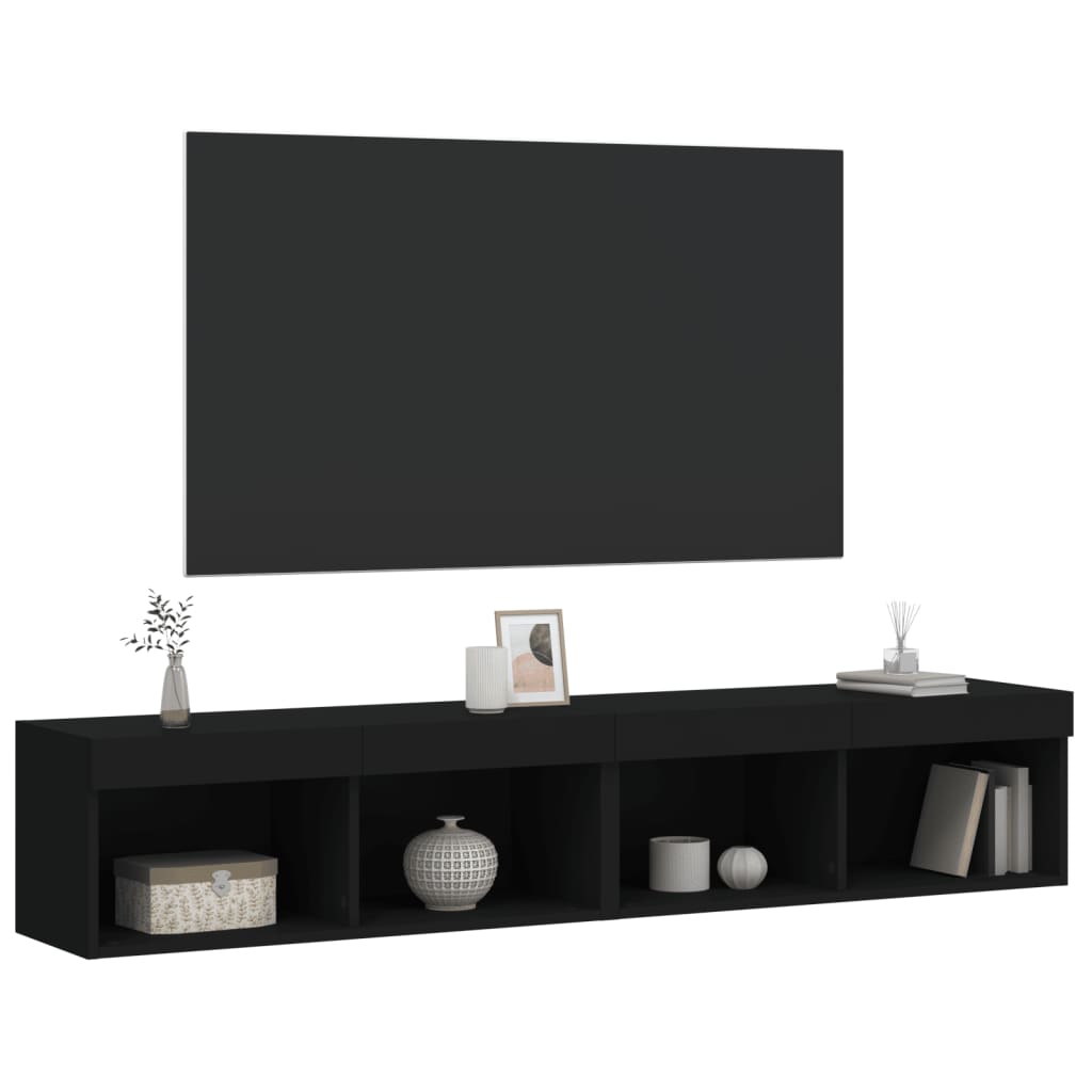 vidaXL Szafki TV, z LED, 2 szt., czarne, 80x30x30 cm