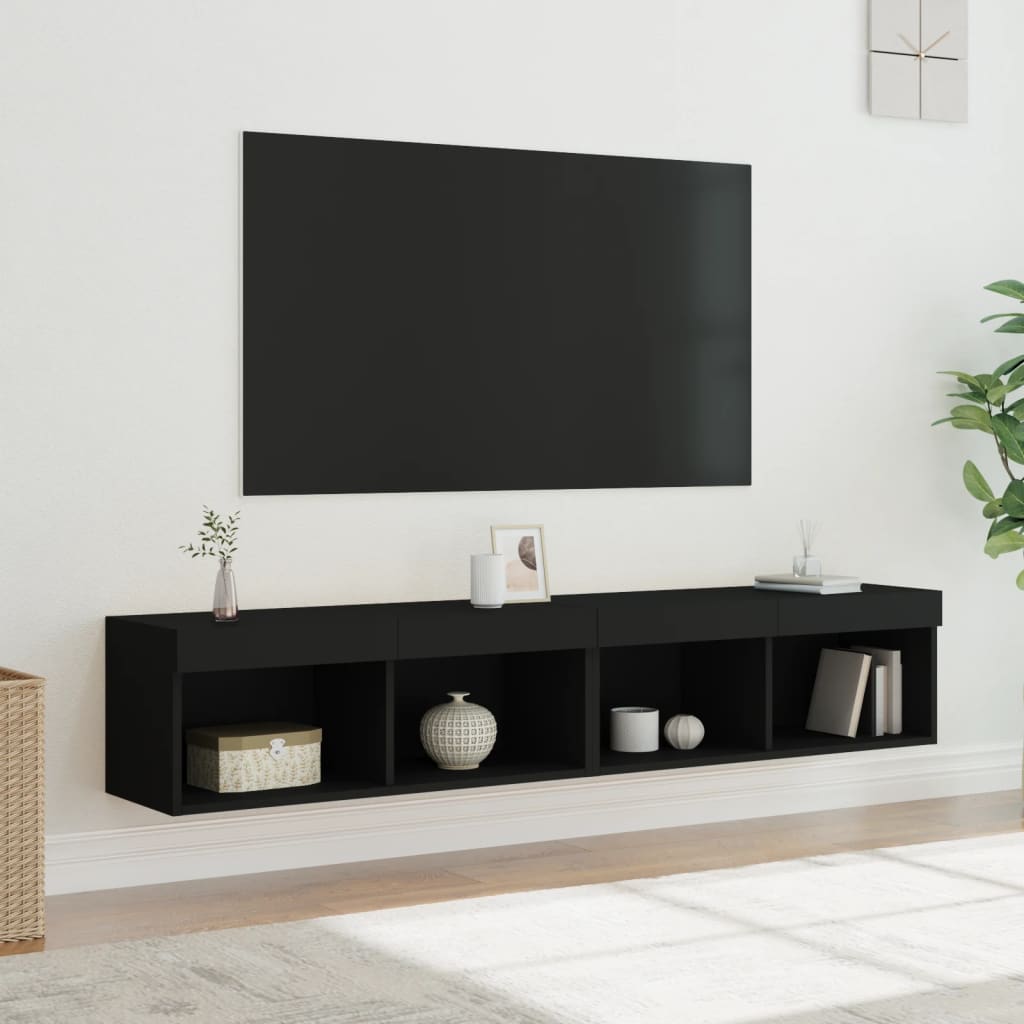 vidaXL Szafki TV, z LED, 2 szt., czarne, 80x30x30 cm