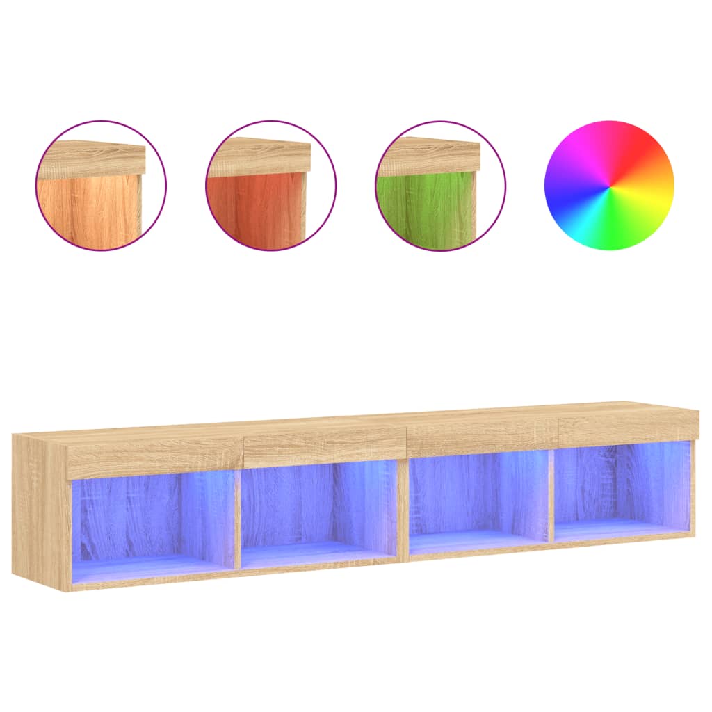 vidaXL Szafki TV, z LED, 2 szt., kolor dąb sonoma, 80x30x30 cm
